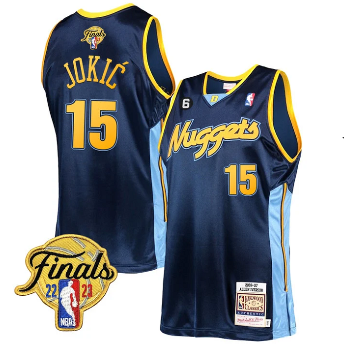 Men's Denver Nuggets #15 Nikola Jokic Navy 2023 Finals With NO.6 Patch Stitched Basketball Jersey